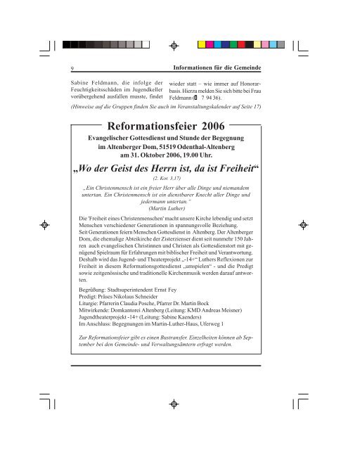 Sonderaktion 2006 - Evangelische Gemeinde Weiden/Lövenich