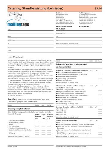 Catering, Standbewirtung (Lehrieder) - Mailingtage