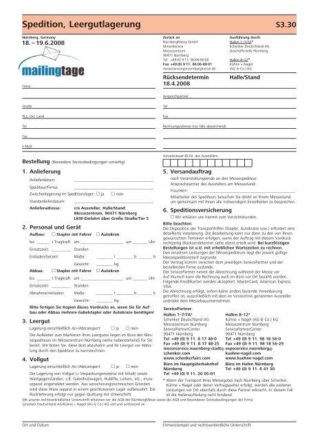 Catering, Standbewirtung (Lehrieder) - Mailingtage