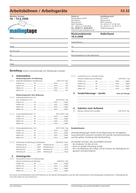 Catering, Standbewirtung (Lehrieder) - Mailingtage
