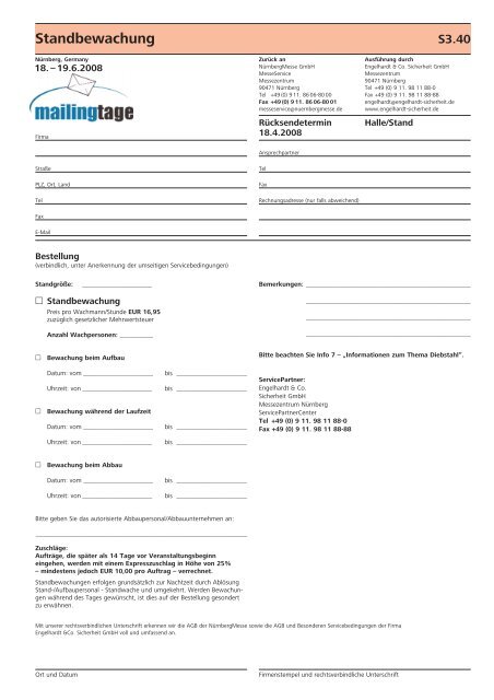 Catering, Standbewirtung (Lehrieder) - Mailingtage