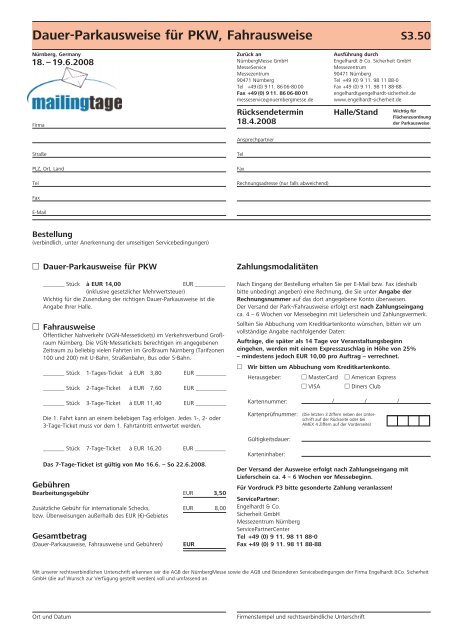 Catering, Standbewirtung (Lehrieder) - Mailingtage
