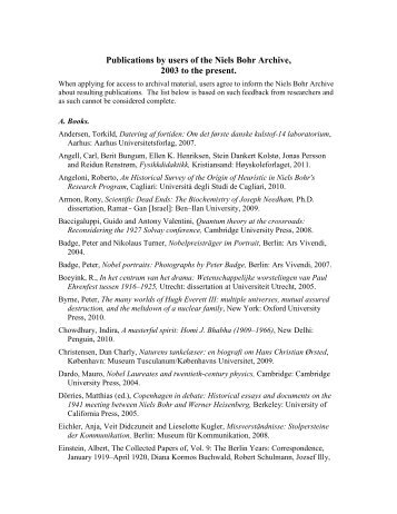 Publications by users of the Niels Bohr Archive, 2003 to the present.