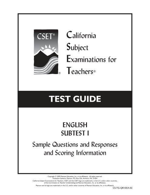 TEST GUIDE ENGLISH SUBTEST I - CSETs
