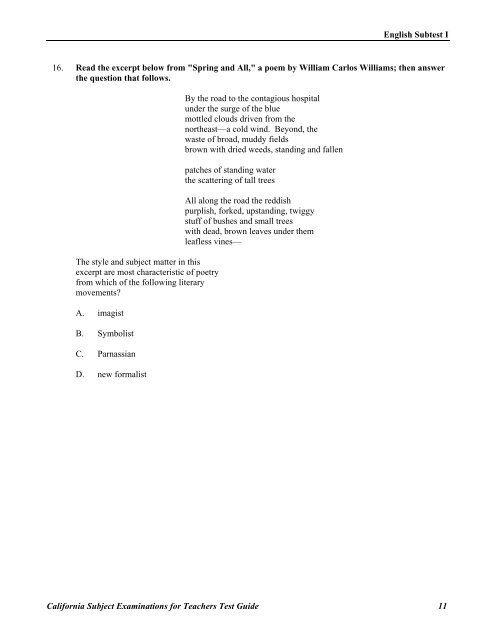 TEST GUIDE ENGLISH SUBTEST I - CSETs