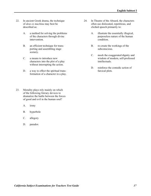 TEST GUIDE ENGLISH SUBTEST I - CSETs