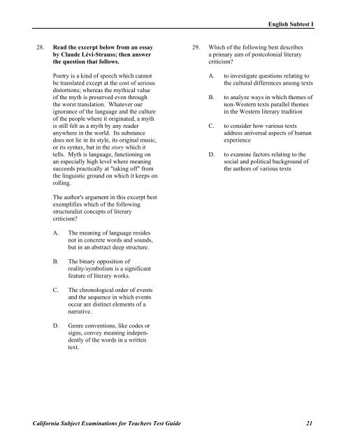 TEST GUIDE ENGLISH SUBTEST I - CSETs