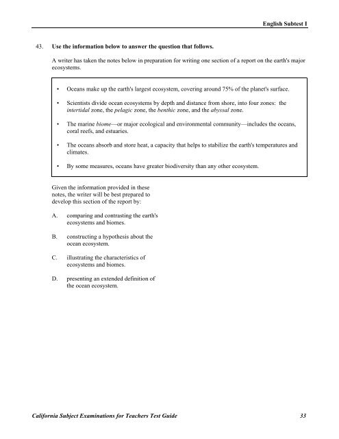 TEST GUIDE ENGLISH SUBTEST I - CSETs