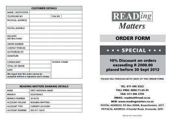 Reading Matters Price List and Order Form