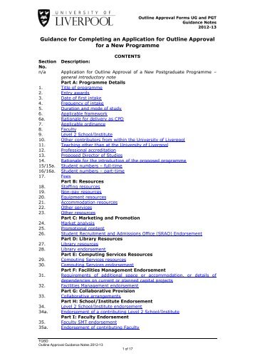 Guidance Notes for Outline Approval Form - University of Liverpool