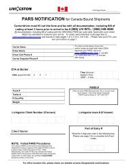 PARS NOTIFICATION for Canada Bound Shipments