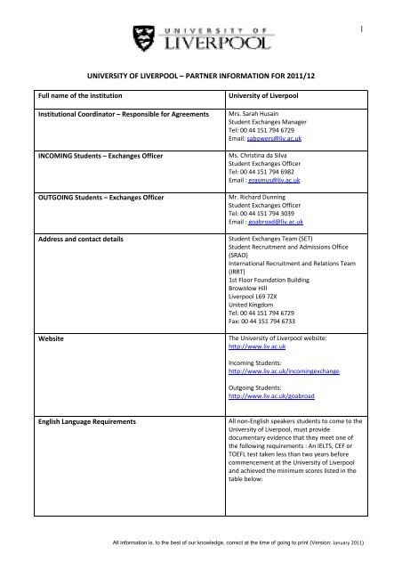 1 University Of Liverpool Partner Information For 2011 12