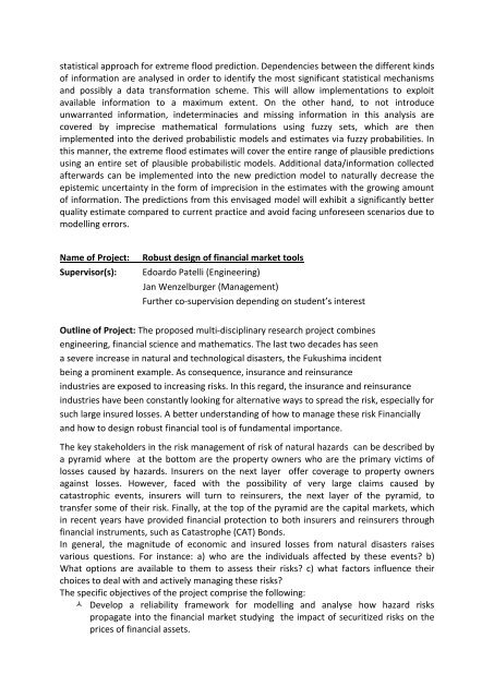 Institute of Risk http://www.liv.ac.uk/risk-and-uncertainty PhD Project ...