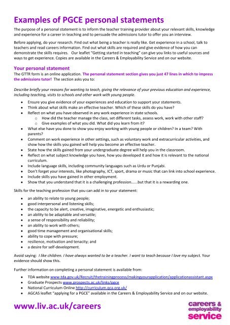 secondary school pgce personal statement examples