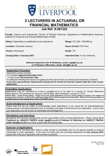 2 LECTURERS IN ACTUARIAL OR FINANCIAL MATHEMATICS Job ...
