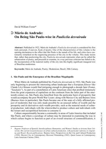 Mário de Andrade: On Being São Paulo-wise in Paulicéia desvairada