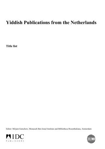 Yiddish Publications from the Netherlands Title list - IDC Publishers