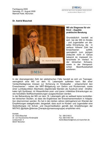 Dr. Astrid Blaschek MS als Diagnose für ein - Deutsche Multiple ...