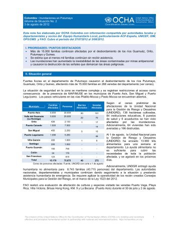 Inundaciones en Putumayo - Informe No. 2 - Sala de Situación ...