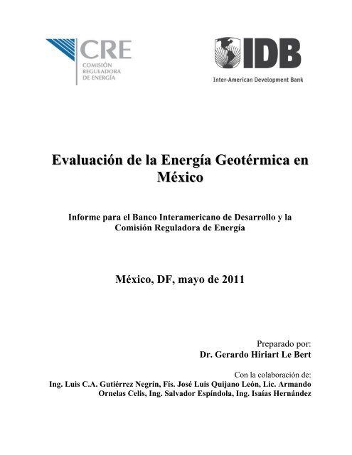 Evaluación de la Energía Geotérmica en México - Comisión ...