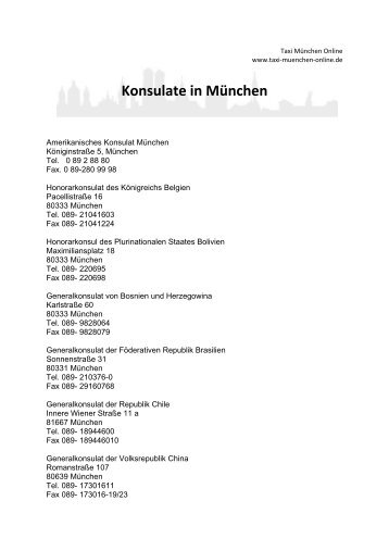 Konsulate in München - Taxi München Online