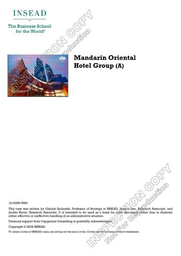 Mandarin Oriental Hotel Group (A) - Insead