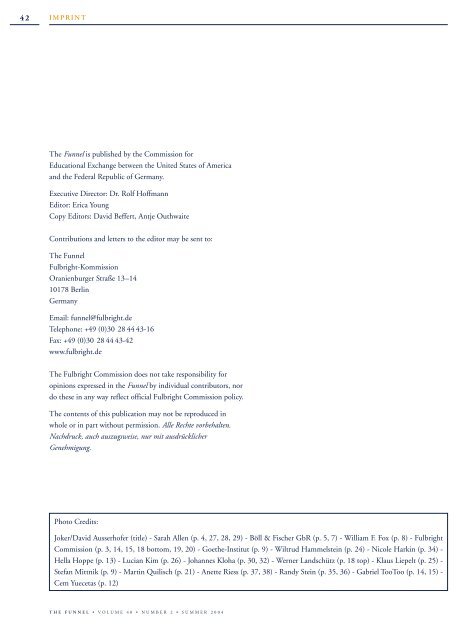 Funnel 40/2, Inhalt - Fulbright-Kommission