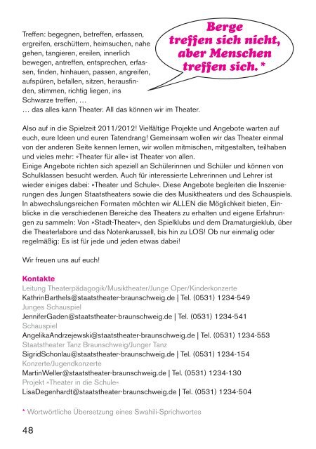 Theater und Schule Theaterpädagogisches Angebot - Staatstheater ...