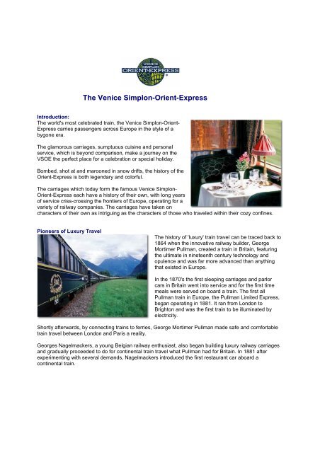 The Venice Simplon-Orient-Express is described as glamorous