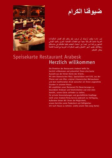 Herzlich willkommen Speisekarte Restaurant Arabesk