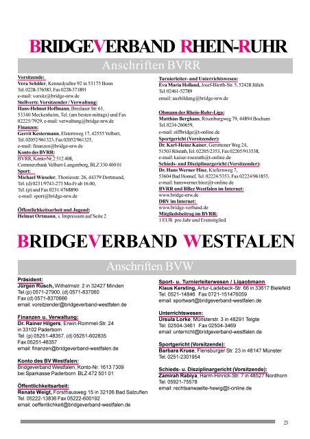 Bericht Ressort Verwaltung - Bridgeverband Rhein-Ruhr eV