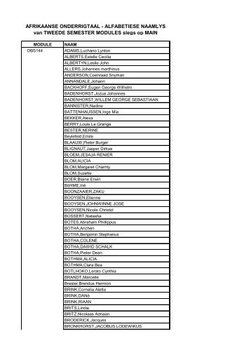 ALFABETIESE NAAMLYS van TWEEDE ... - Student Portal