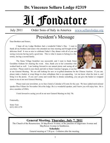 President's Message - Dr. Vincenzo Sellaro Lodge