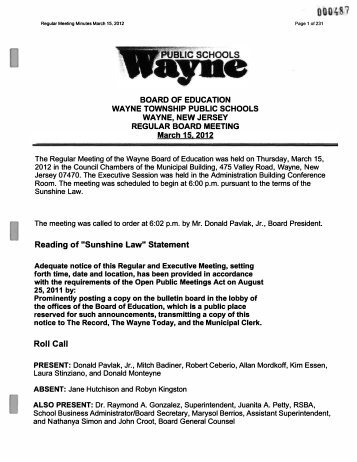 Regular Meeting Minutes of March 15, 2012 - Wayne NJ Public ...