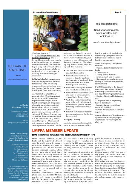 LMFPA newsletter - Microfinance in Sri Lanka