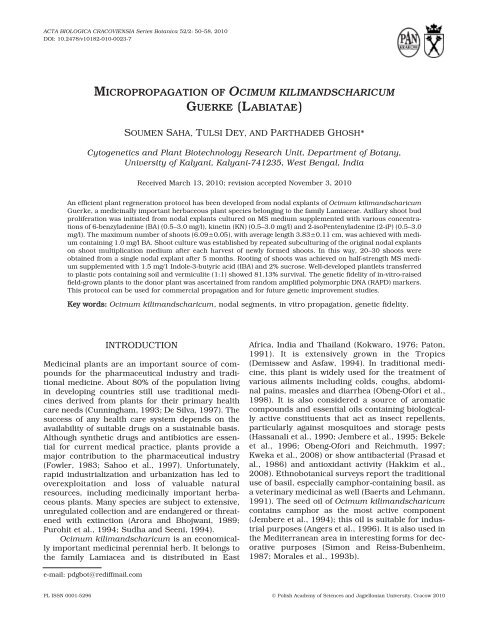 MICROPROPAGATION OF OCIMUM KILIMANDSCHARICUM ...