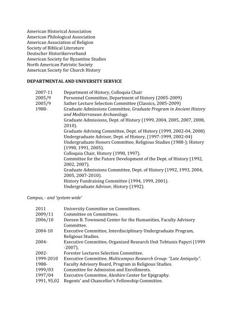 CURRICULUM VITAE Susanna Elm Department of History, Dwinelle ...