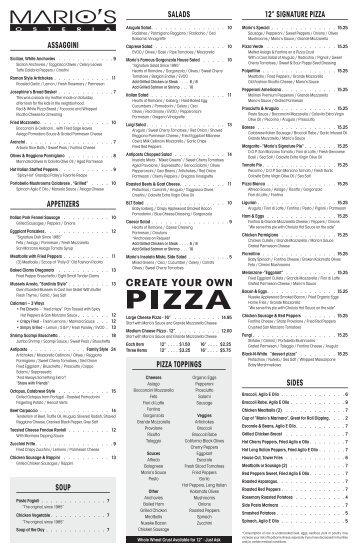 12” SIGNATURE PIZZA PIZZA ToPPINGS ... - Mario's Osteria