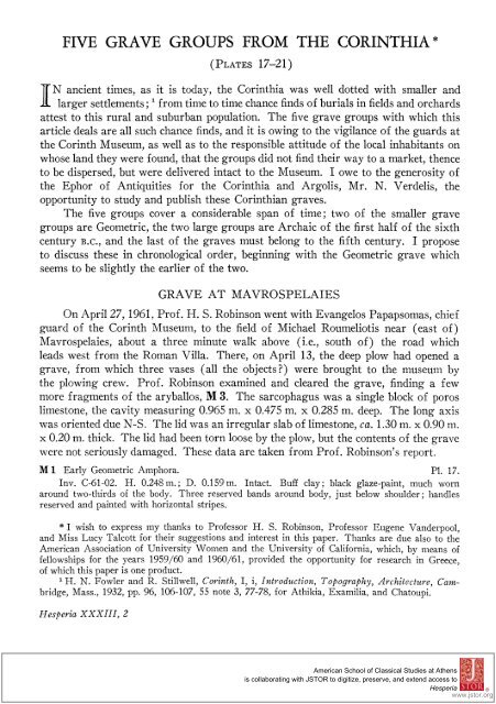 five grave groups from the corinthia - The American School of ...