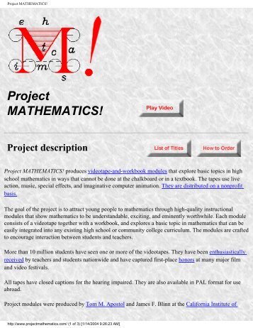 Project MATHEMATICS! - TeacherLINK