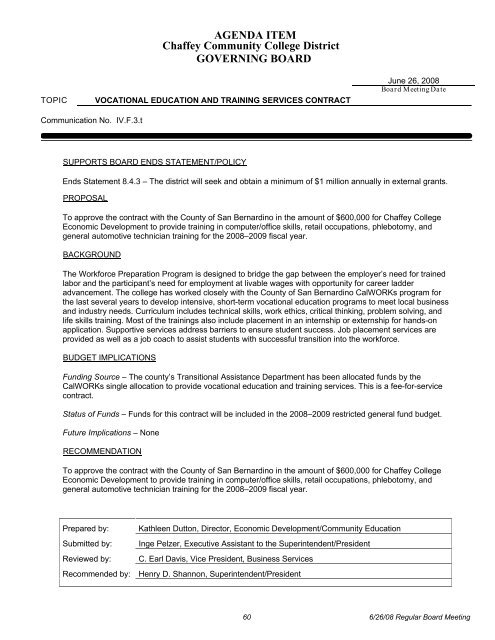 Governing Board A. CALL TO ORDER (5:30 p.m. ... - Chaffey College