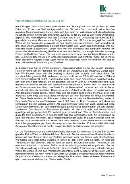 Protokoll Sitzung der Vollversammlung der LK OÖ vom 30. Juni 2011