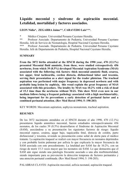 Líquido meconial y sindrome de aspiración meconial. Letalidad ...