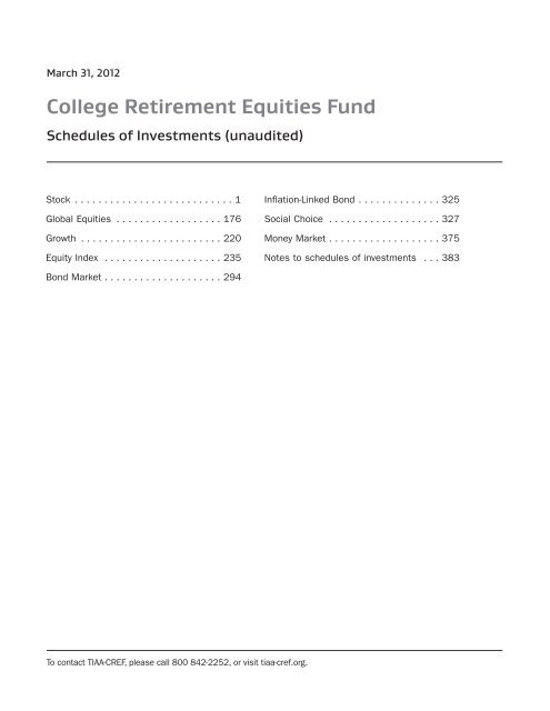 COLLEGE RETIREMENT EQUITIES FUND Schedules ... - TIAA-CREF