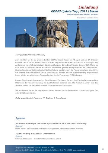 Einladung GDPdU-Update-Tag | 2011 | Berlin - AvenDATA GmbH