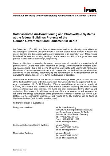 Solar assisted Air-Conditioning and Photovoltaic Systems at the ...