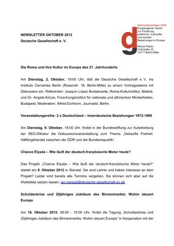 Oktober 2012 - Deutsche Gesellschaft eV