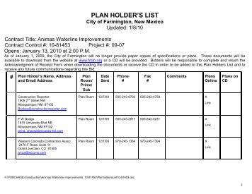 Plan Holder's Name, Address - City of Farmington