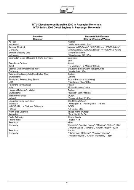 References Diesel Engines in Passenger Vessels - MTU Online Shop