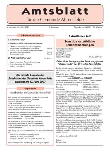 Amtsblatt - Gemeinde Ahrensfelde